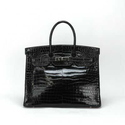 HERMES HERMES Birkin 35 Birkin 35 Bag Tote Bag Polosus Crocodile Noir Black Gold Exotic