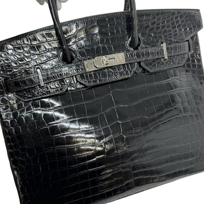 HERMES 헤르메스 Birkin 35 Birkin 35 가방 토트 백 폴로스 악어 누아르 블랙 골드 이국