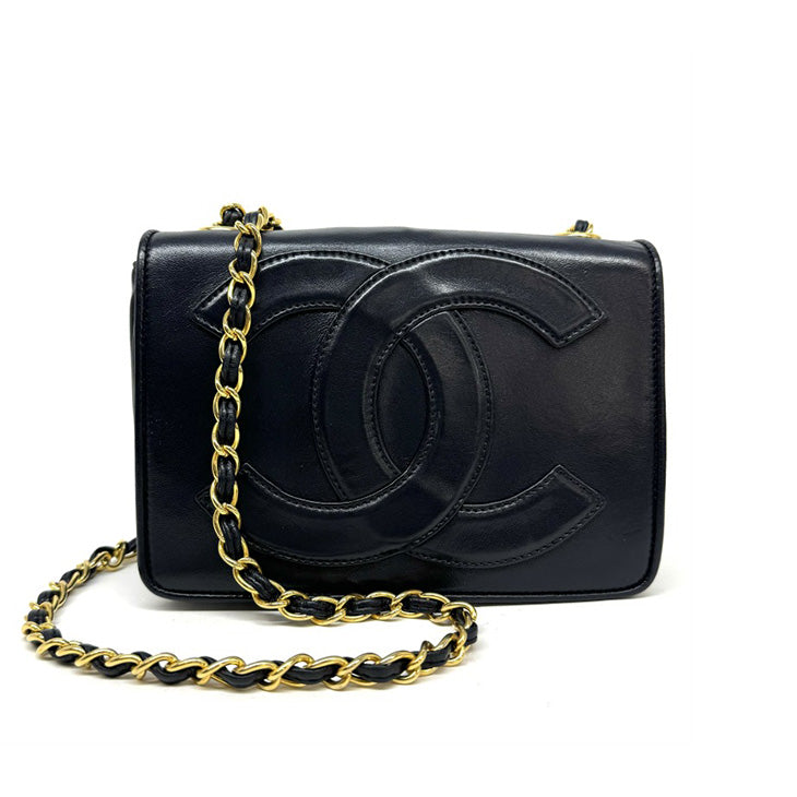 シャネル CHANEL バッグ ショルダーバッグ ラムスキン ネイビー 紺 ゴールド金具 チェーンバッグ ココマーク デカココ