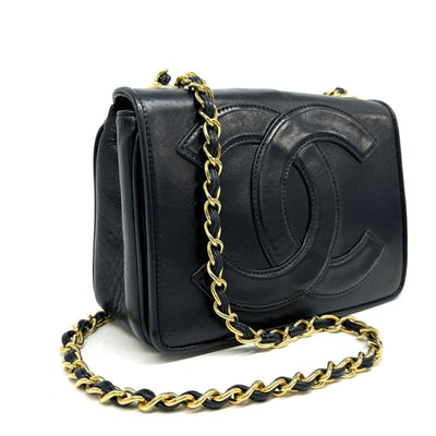 シャネル CHANEL バッグ ショルダーバッグ ラムスキン ネイビー 紺 ゴールド金具 チェーンバッグ ココマーク デカココ