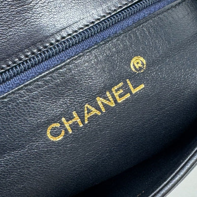 CHANEL 香奈儿袋肩袋羊羔羊皮海军海军金色五金链袋可可马克