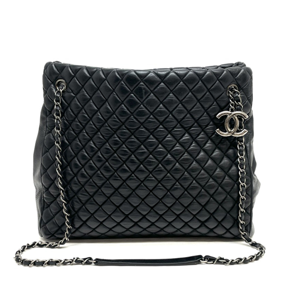 CHANEL CHANEL Matelass? Bag, tote bag, shoulder bag, leather, black, navy, black, navy, silver fittings, chain shoulder bag, Coco mark