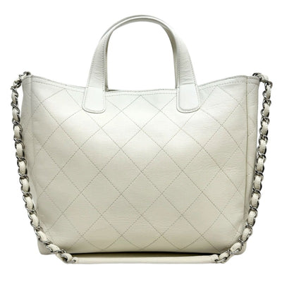 CHANEL CHANEL Matelass? Bag, tote bag, shoulder bag, caviar skin, white, white, silver fittings, handbag, chain bag, 2way bag, Coco mark