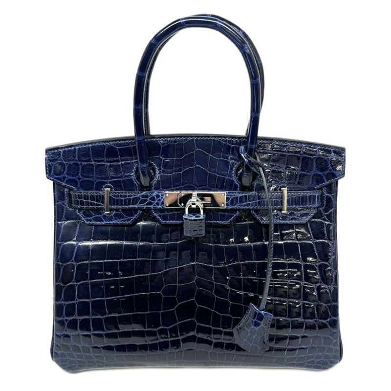 HERMES 헤르메스 Birkin 30 Birkin 30 가방, 토트 백, 닐 로티 쿠스, 악어, 블루 사시 르, 파란색, 해군, 은색 피팅