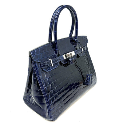 HERMES 헤르메스 Birkin 30 Birkin 30 가방, 토트 백, 닐 로티 쿠스, 악어, 블루 사시 르, 파란색, 해군, 은색 피팅