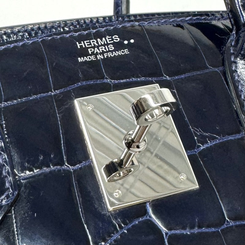 HERMES 헤르메스 Birkin 30 Birkin 30 가방, 토트 백, 닐 로티 쿠스, 악어, 블루 사시 르, 파란색, 해군, 은색 피팅