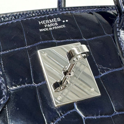 HERMES 爱马仕 Birkin 30 Birkin 30 袋子，手提袋，尼洛托司，鳄鱼，蓝色saphir，蓝色，海军，银色配件