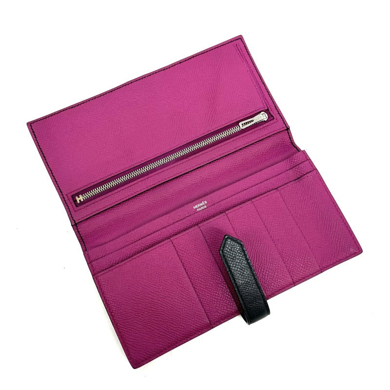 HERMES 헤르메스 Bearn soufflet verso Bearn soufflet 지갑 롱 지갑 Epson Blu Indigo Rose Purple Blue Purple Silver Metal Fittings Vaugh Epson