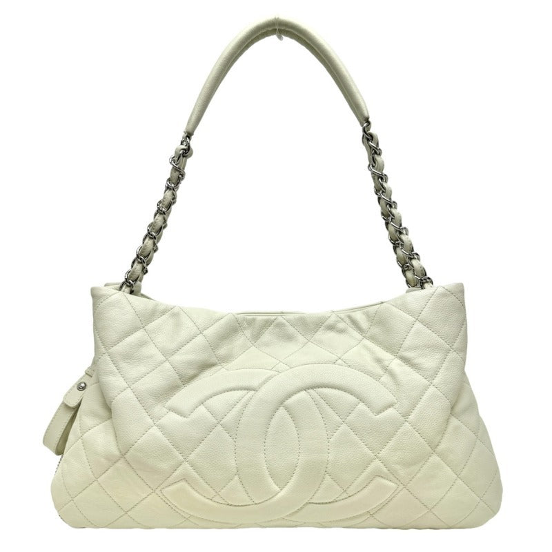 CHANEL CHANEL Matelass? Caviar skin, beige silver hardware, chain shoulder bag, Coco mark