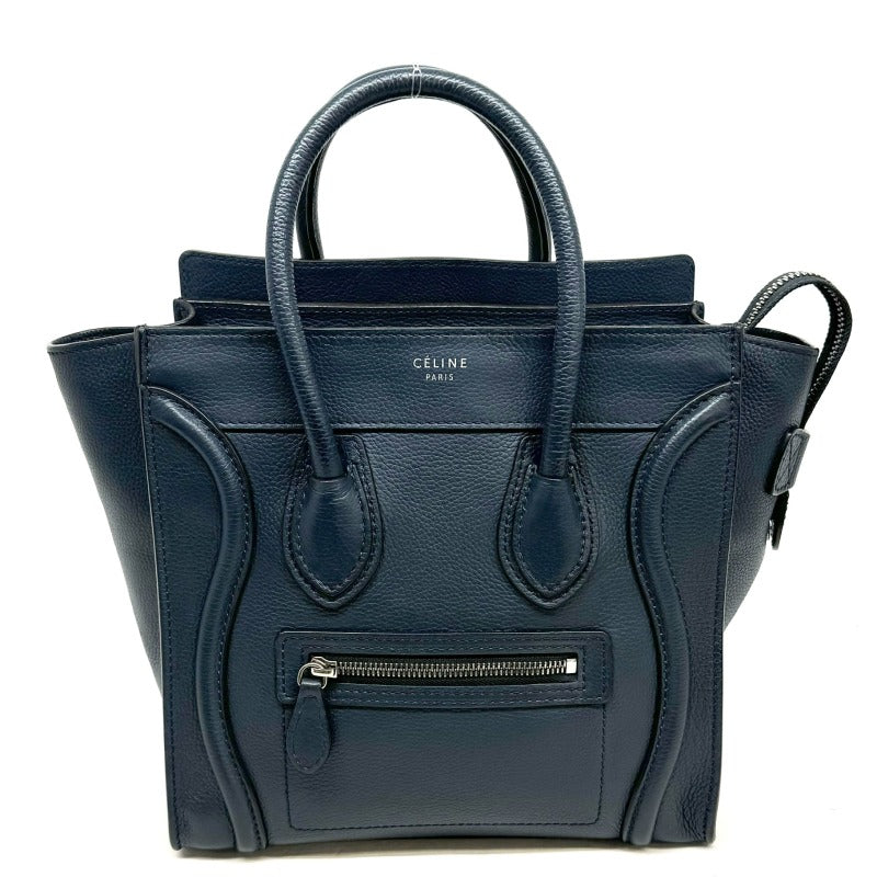 CELINE CELINE Luggage micro Micro luggage Luggage micro Bag, Tote Bag, Drumped Calfskin, Blue, Silver Fittings, Handbag