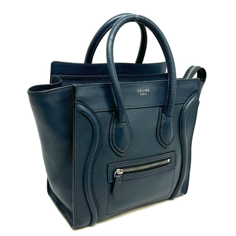 CELINE 셀린 Luggage micro Micro luggage Luggage micro 가방, 토트 백, 송아지 가죽, 파란색, 은색 피팅, 핸드백