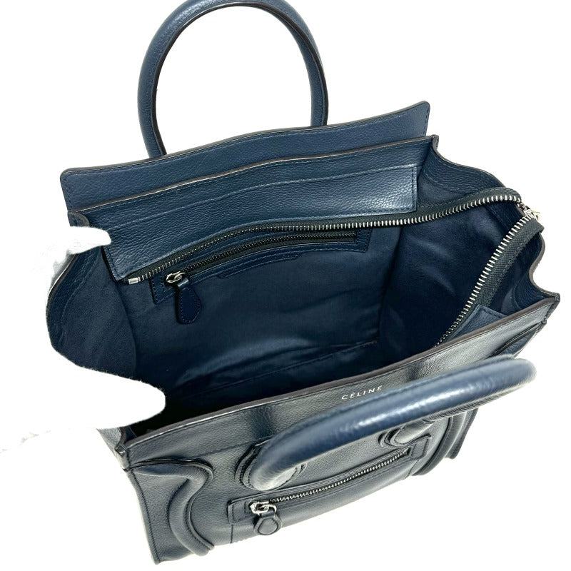 CELINE CELINE Luggage micro Micro luggage Luggage micro Bag, Tote Bag, Drumped Calfskin, Blue, Silver Fittings, Handbag