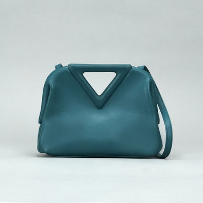 BOTTEGA VENETA Bottegaveneta Triangle Point small 包，手提袋，肩膀袋，皮革，蓝色，绿色，蓝色，金色硬件