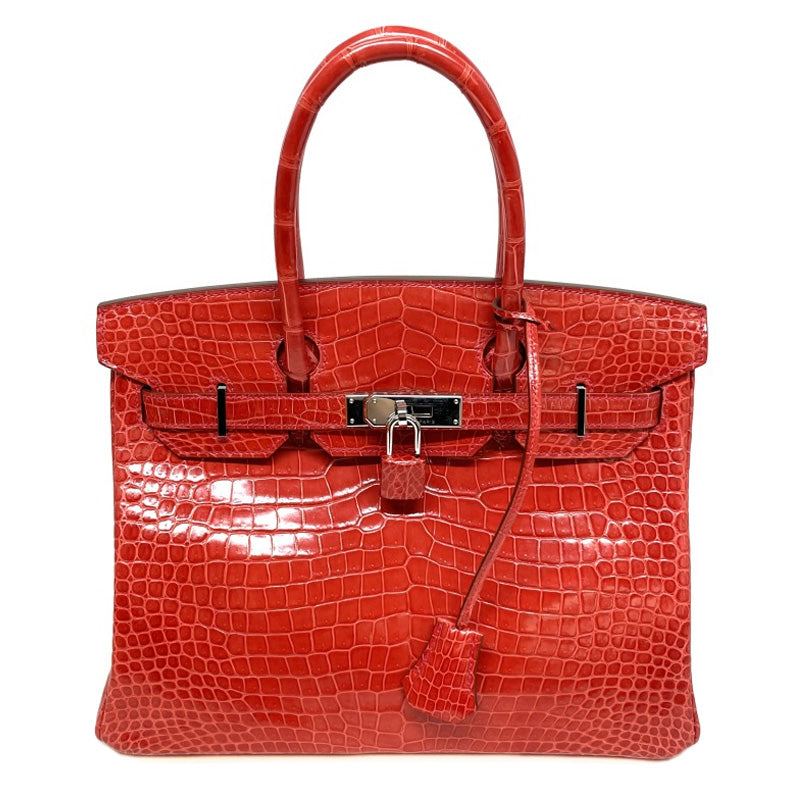 HERMES 헤르메스 Birkin 30 Birkin 30 가방, 토트 백, 폴로스, 악어, 부겐빌레아, 빨간색, 은색 피팅