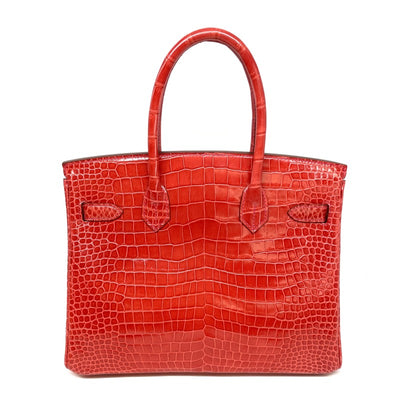 HERMES 헤르메스 Birkin 30 Birkin 30 가방, 토트 백, 폴로스, 악어, 부겐빌레아, 빨간색, 은색 피팅