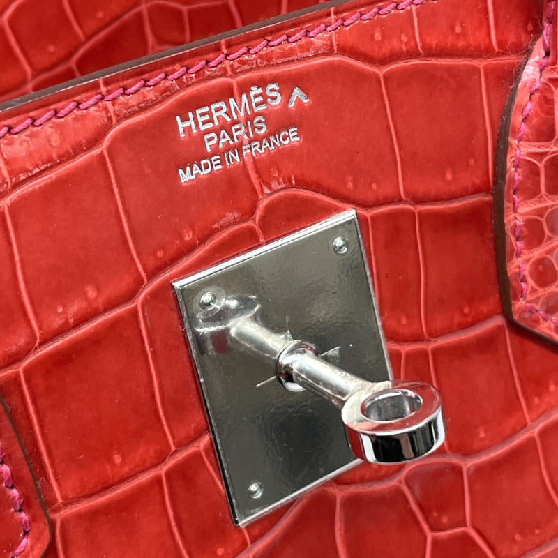 HERMES HERMES Birkin 30 Birkin 30 Bag, Tote Bag, Polosus, Crocodile, Bougainvillea, Red, Silver Fittings