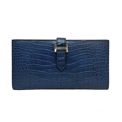 HERMES HERMES Bearn classique Bearn Wallet Long Wallet Long Wallet Alligator Mat Crocodile Blue Silver Metal Fittings