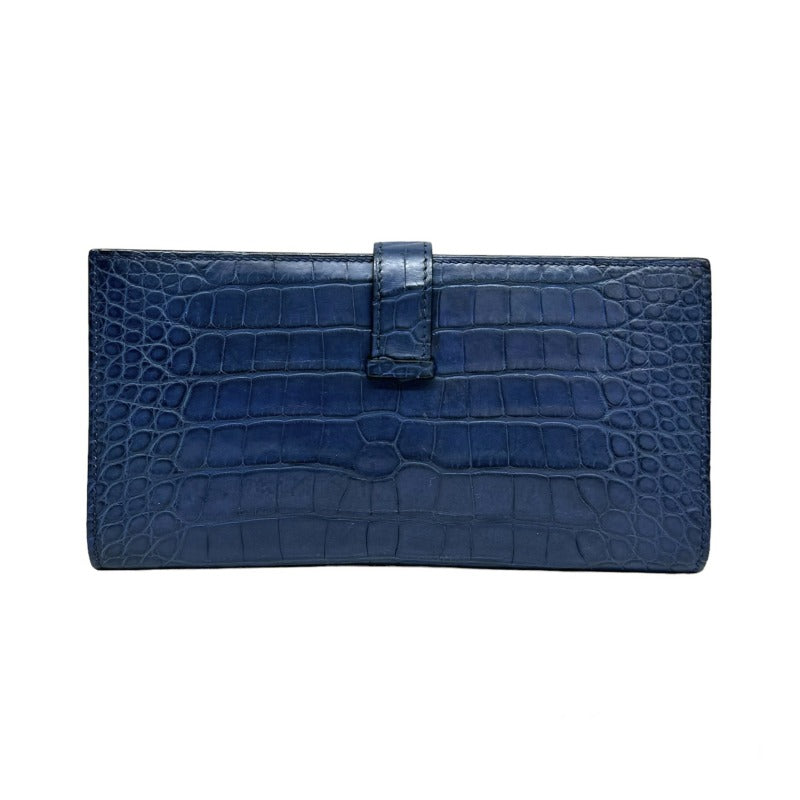 HERMES HERMES Bearn classique Bearn Wallet Long Wallet Long Wallet Alligator Mat Crocodile Blue Silver Metal Fittings