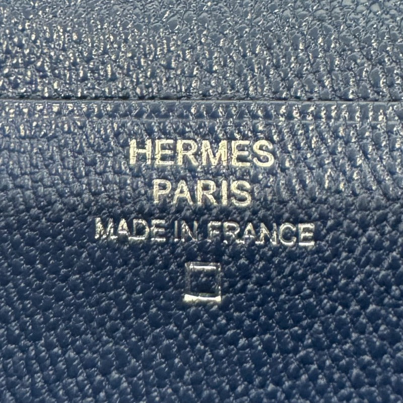 HERMES 爱马仕 Bearn classique Bearn 钱包长钱包长钱包鳄鱼垫鳄鱼蓝色银金属配件