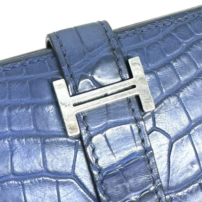 HERMES HERMES Bearn classique Bearn Wallet Long Wallet Long Wallet Alligator Mat Crocodile Blue Silver Metal Fittings