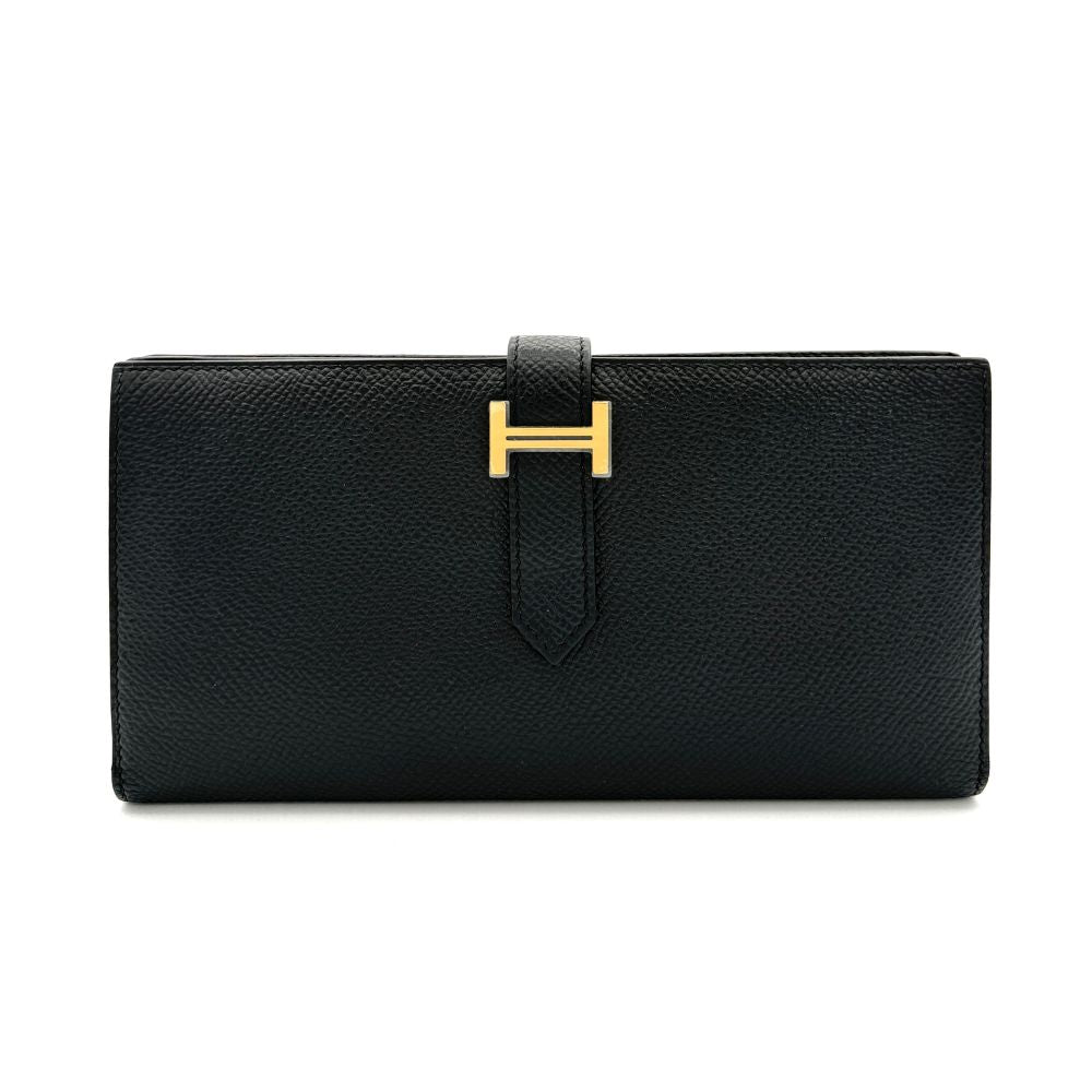 HERMES HERMES B?arn soufflet Bearn soufflet Wallet Long Wallet Epson Noir Black Gold Hardware Vaugh Epson