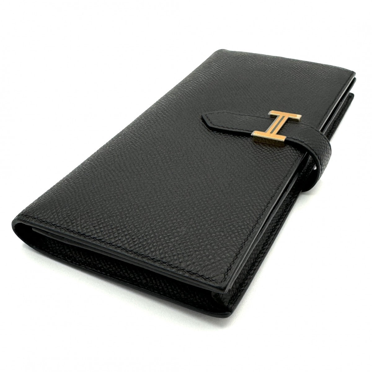 HERMES HERMES B?arn soufflet Bearn soufflet Wallet Long Wallet Epson Noir Black Gold Hardware Vaugh Epson