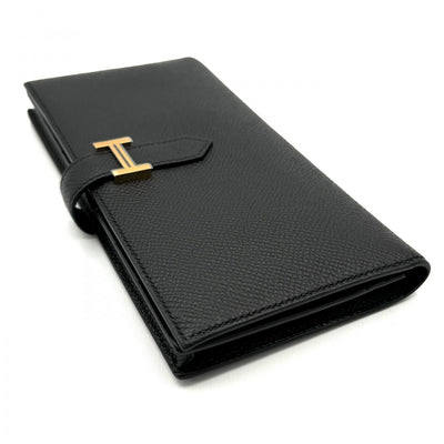 HERMES HERMES B?arn soufflet Bearn soufflet Wallet Long Wallet Epson Noir Black Gold Hardware Vaugh Epson