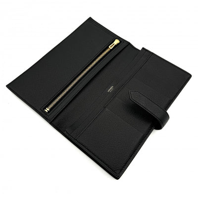 HERMES HERMES B?arn soufflet Bearn soufflet Wallet Long Wallet Epson Noir Black Gold Hardware Vaugh Epson