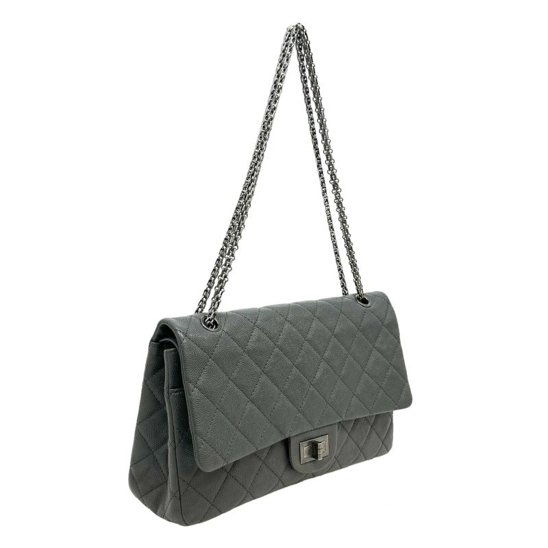 CHANEL CHANEL 2.55 hardware Matelass? Bag Shoulder Bag Caviar Skin Grey Gunmetal Metal Fittings Double flapW flapDouble chain W chainChain shoulder bag