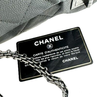 CHANEL 샤넬 2.55 hardware Matelass? 가방 숄더 백 캐비어 피부 회색 건메탈 금속 피팅 Double flapw 플랩Double chain W chain체인 숄더백