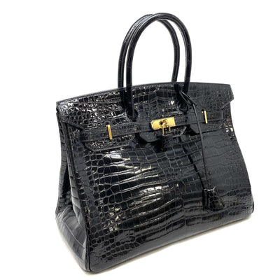 HERMES HERMES Birkin 35 Birkin 35 Polosus Crocodile Noir Black Gold Hardware Exotic