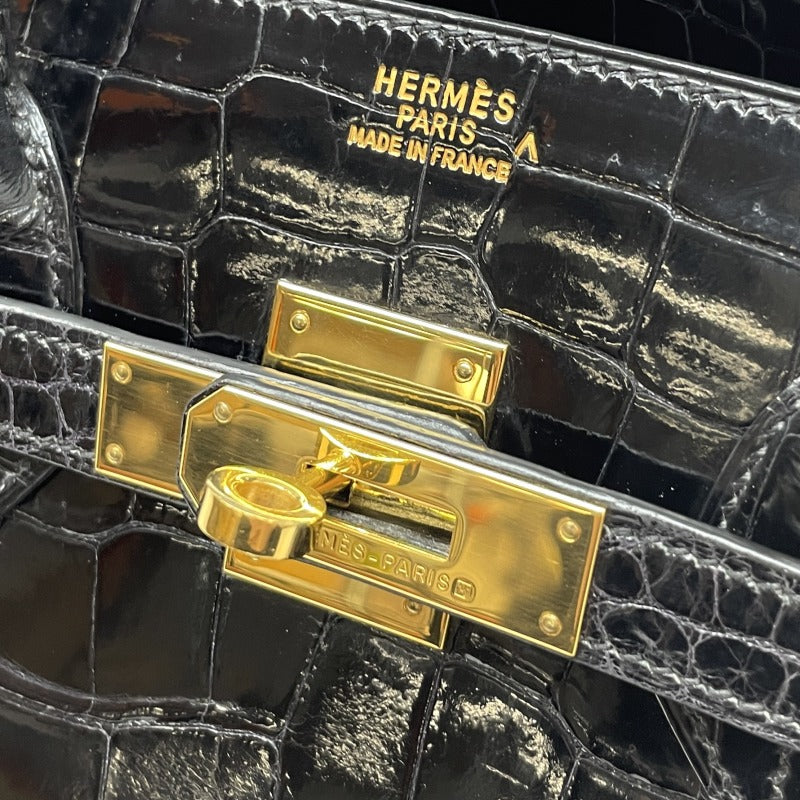 HERMES HERMES Birkin 35 Birkin 35 Polosus Crocodile Noir Black Gold Hardware Exotic