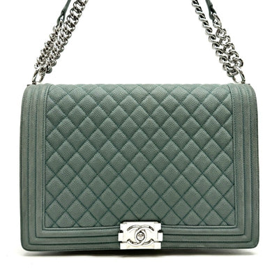 CHANEL CHANEL Boy chanel v-stitch chevron Bag Shoulder Bag Caviar Skin Green Green Silver Metal Fittings Chain Shoulder Bag Double chain Coco mark