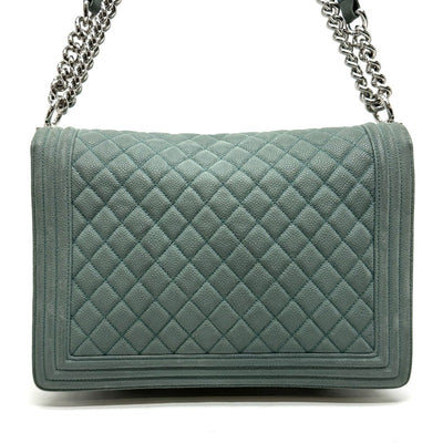 CHANEL CHANEL Boy chanel v-stitch chevron Bag Shoulder Bag Caviar Skin Green Green Silver Metal Fittings Chain Shoulder Bag Double chain Coco mark