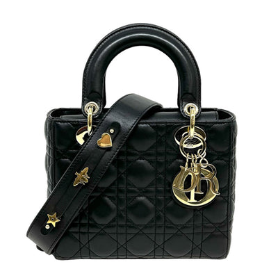 クリスチャンディオール CHRISTIAN DIOR レディディオール スモール LADY DIOR MY ABCDIOR スモールバッグ MYABC カナージュバッグ バッグ トートバッグ ショルダーバッグ ラムスキン ブラック 黒 ゴールド金具