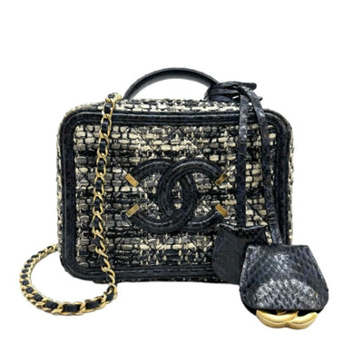 CHANEL CHANEL Matelasse CC filigree Bag, tote bag, shoulder bag, python, tweed, blue, navy, blue, gold hardware, handbag, chain shoulder bag, 2-way bag Vanity bag Coco mark