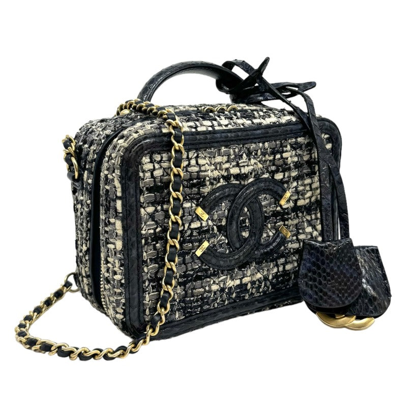 シャネル CHANEL マトラッセ CCフィリグリー バッグ トートバッグ ショルダーバッグ パイソン ツイード ブルー ネイビー 青 シャネル CHANEL マトラッセ CCフィリグリー バッグ トートバッグ