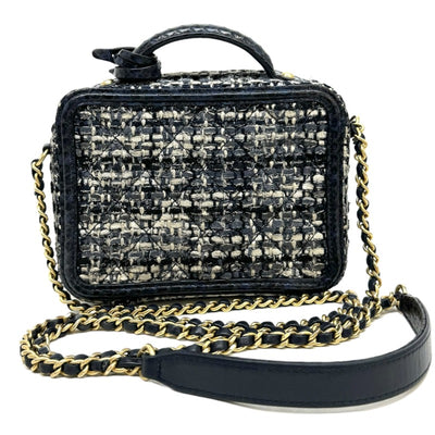 CHANEL 샤넬 Matelasse CC filigree 가방, 토트 백, 숄더백, 파이썬, 트위드, 파란색, 네이비, 파란색, 금 하드웨어, 핸드백, 체인 숄더백, 2 방향 가방 Vanity bag 코코 마크