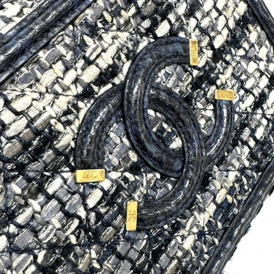 CHANEL 샤넬 Matelasse CC filigree 가방, 토트 백, 숄더백, 파이썬, 트위드, 파란색, 네이비, 파란색, 금 하드웨어, 핸드백, 체인 숄더백, 2 방향 가방 Vanity bag 코코 마크