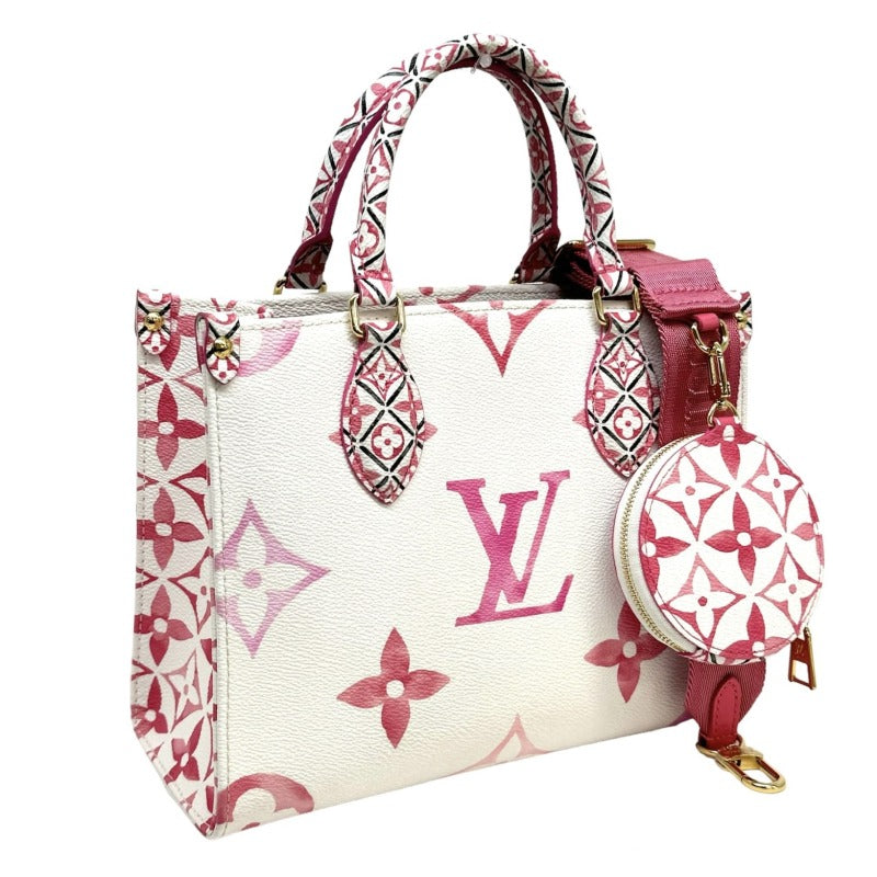 ルイヴィトン LOUIS VUITTON オンザゴーPM オンザゴー PM モノグラム フラワー LV バイ・ザ・プール バッグ トートバッグ ショルダーバッグ モノグラム・キャンバス ホワイト ピンク 白 ゴールド金具 2wayバッグ