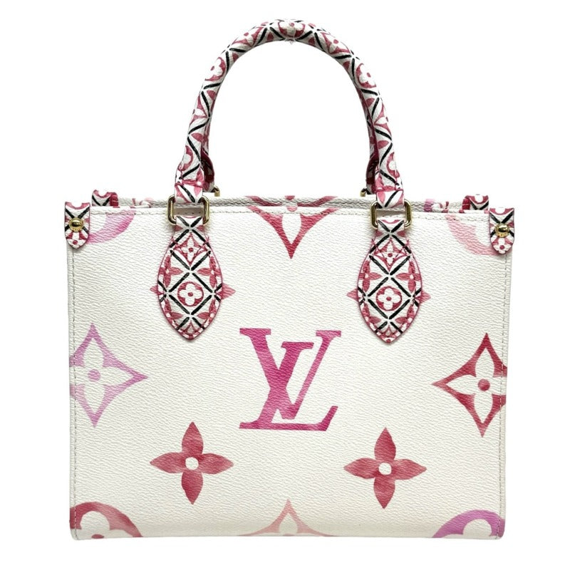 LOUIS VUITTON 루이비통 On the go PM On the go PM Monogram Flower 수영장 가방 토트 백 숄더백으로 LV Monogramcanvas 캔버스, 흰색, 분홍색, 흰색, 골드 하드웨어, 2 방향 백