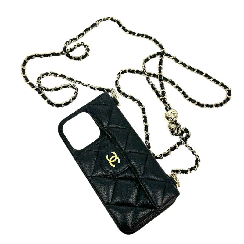 CHANEL CHANEL Matelasse iPhone13Pro iPhone 13 Pro Other Caviar skin black gold hardware iPhone case smartphone case