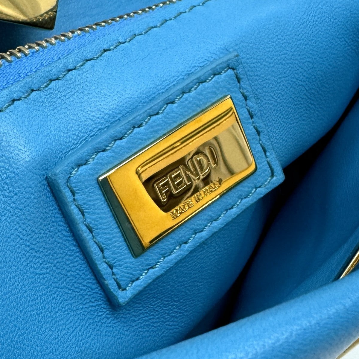 FENDI 芬迪 Peekaboo small Mini peekaboo Peekaboo mini 包，手提袋，肩膀袋，纳帕皮革，蓝色，蓝色，金色硬件，手袋