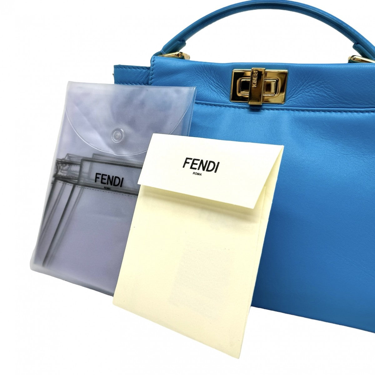 FENDI 펜디 Peekaboo small Mini peekaboo Peekaboo mini 가방, 토트 백, 숄더백, 나파 가죽, 파란색, 파란색, 금 하드웨어, 핸드백