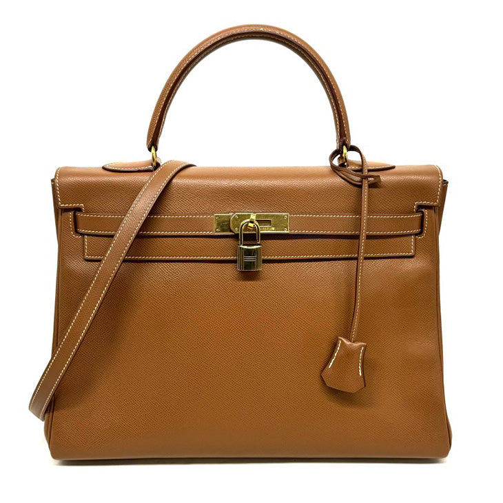 HERMES 헤르메스 Kelly 35 Kelly 35 interior stitch 가방, 토트 백, 숄더백, 쿠슈 벨, 금, 갈색, 갈색, 금 피팅