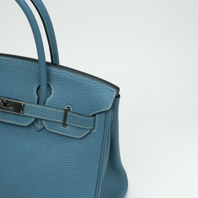 HERMES 헤르메스 Birkin 30 Birkin 30 가방, 토트 백, 토고, 블루 진, 블루, 실버 피팅