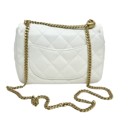 CHANEL 香奈儿 Matelass? S-flap single flap W chain Double chain 袋肩袋鱼子酱皮肤白色白金硬件 Drawstring 连锁肩带可可标记转锁