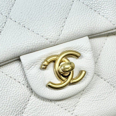 シャネル CHANEL マトラッセ Sフラップ シングルフラップ Wチェーン ダブルチェーン バッグ ショルダーバッグ キャビアスキン ホワイト 白 ゴールド金具 ドロースト チェーンショルダーバッグ ココマーク ターンロック