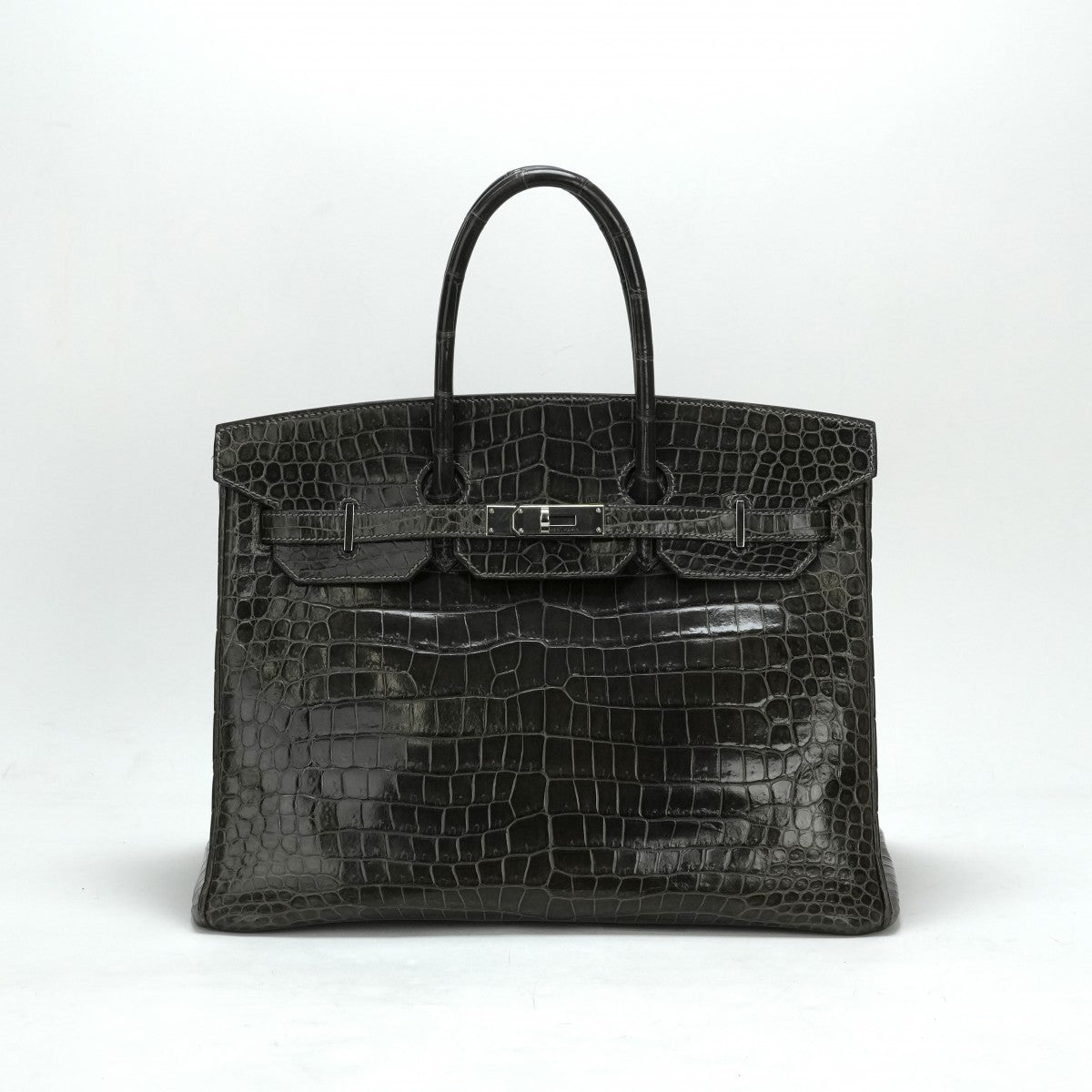 HERMES 헤르메스 Birkin 35 Birkin 35 가방, 토트 백, 폴로스, 악어 GRAFF이국적인 회색 실버 금속 피팅에 맞습니다