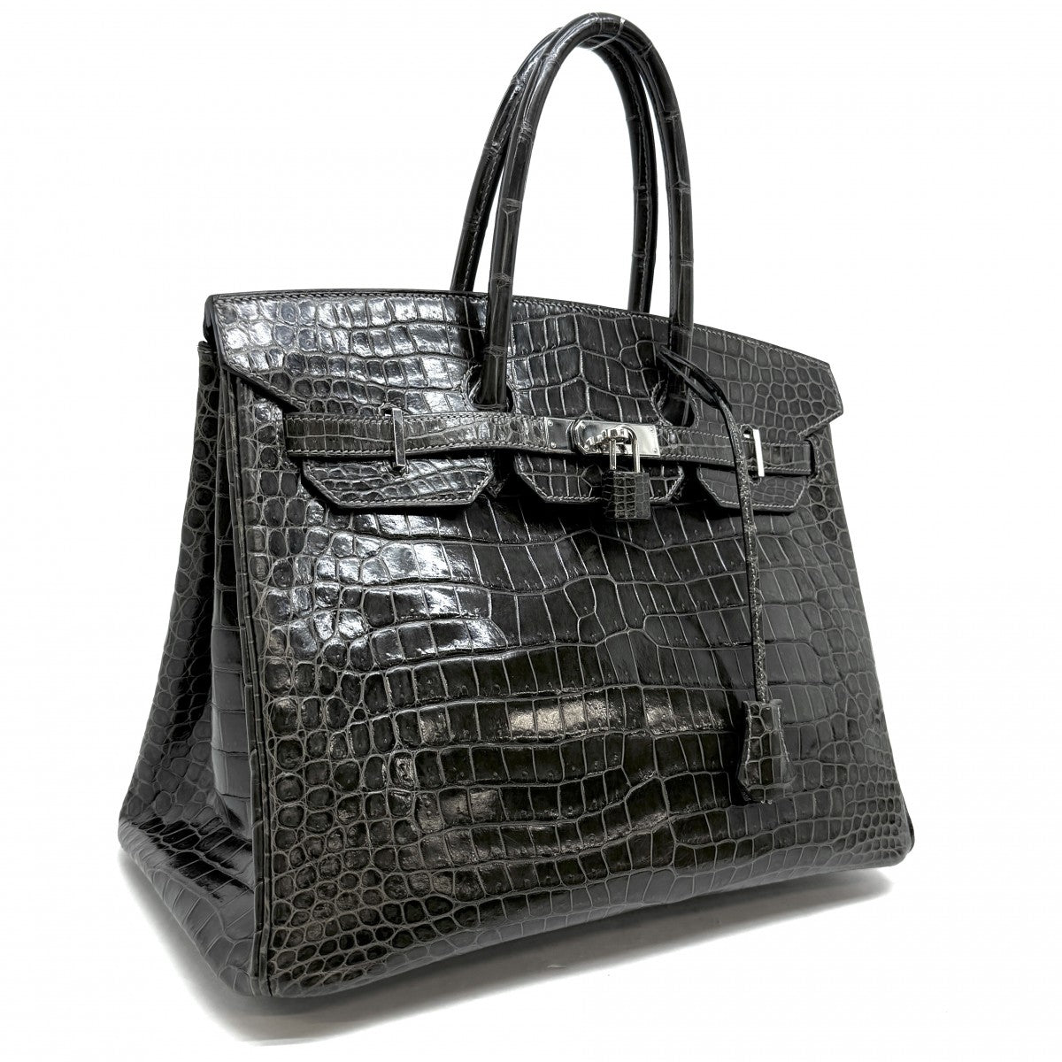 HERMES 헤르메스 Birkin 35 Birkin 35 가방, 토트 백, 폴로스, 악어 GRAFF이국적인 회색 실버 금속 피팅에 맞습니다